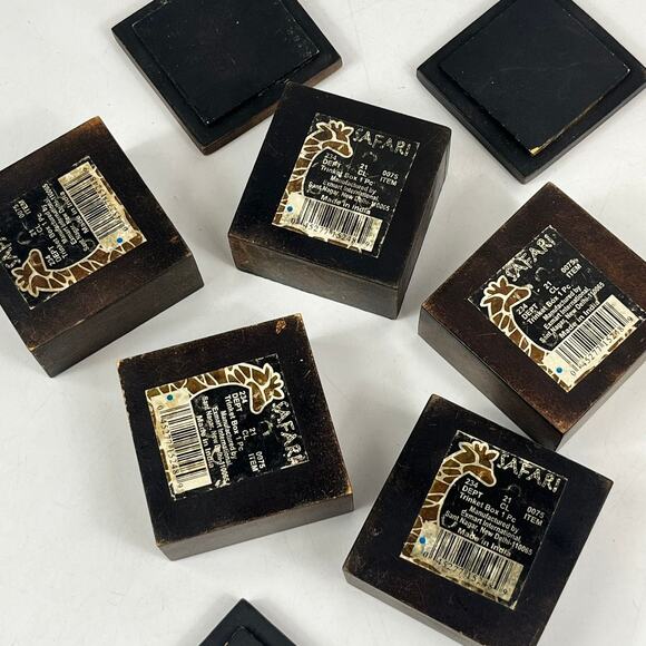 Safari Trinket Boxes Lot of 5 Vtg Hand Carved Wood Floral Vine Tribal Decor Leaf - Picture 9 of 11